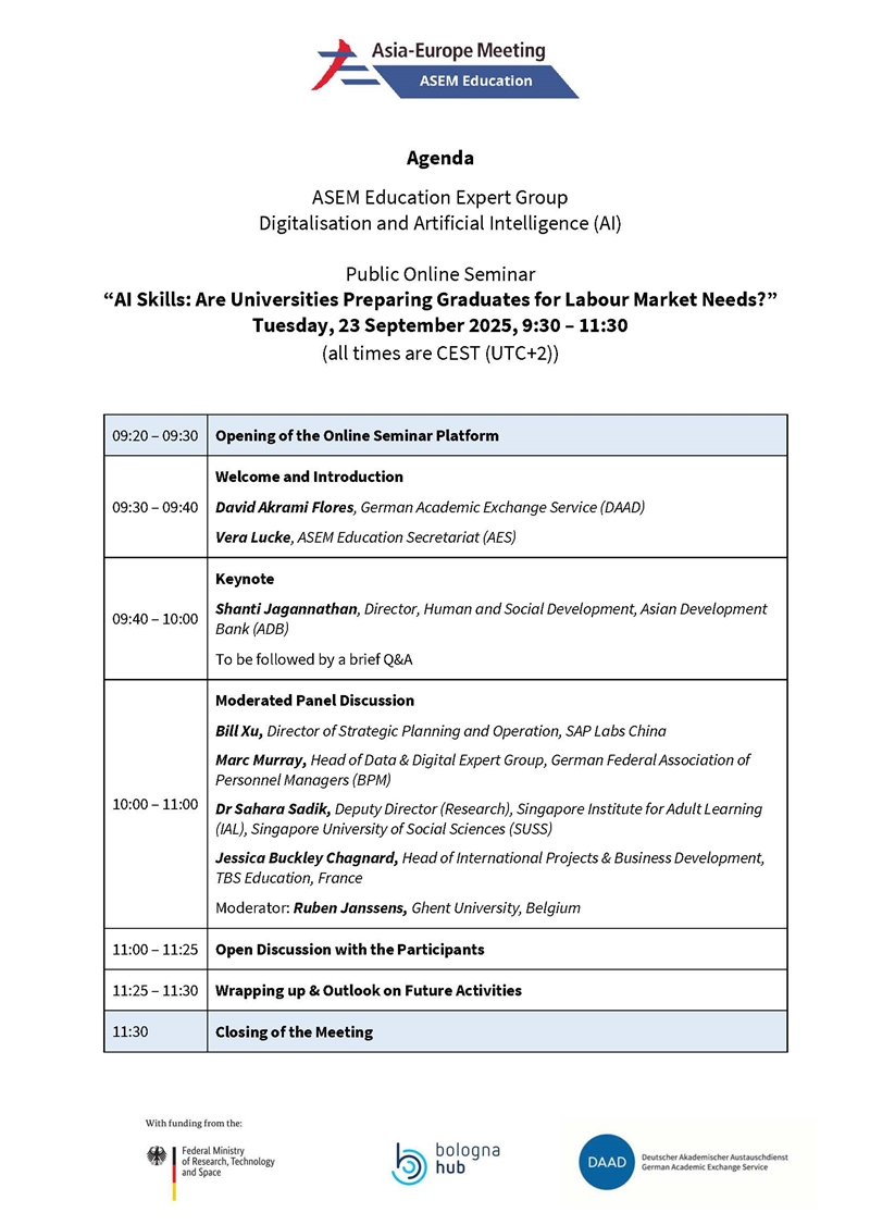 ASEM Public Online Seminar AI Skills Agenda 2025